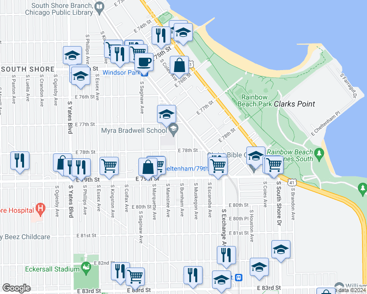 map of restaurants, bars, coffee shops, grocery stores, and more near in Chicago
