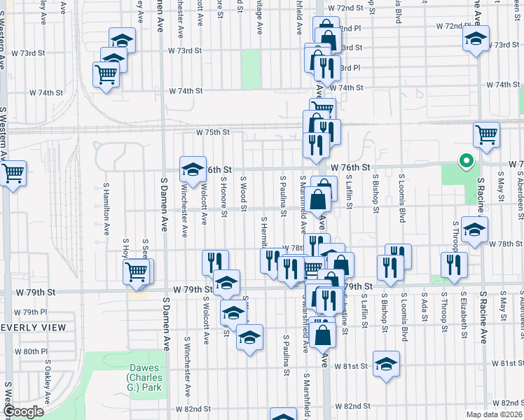 map of restaurants, bars, coffee shops, grocery stores, and more near in Chicago