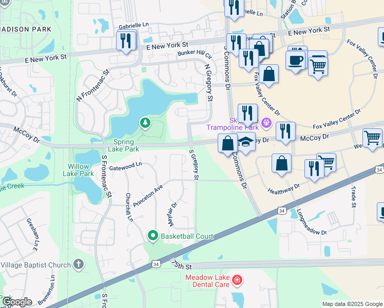 map of restaurants, bars, coffee shops, grocery stores, and more near 3817 McCoy Drive in Aurora