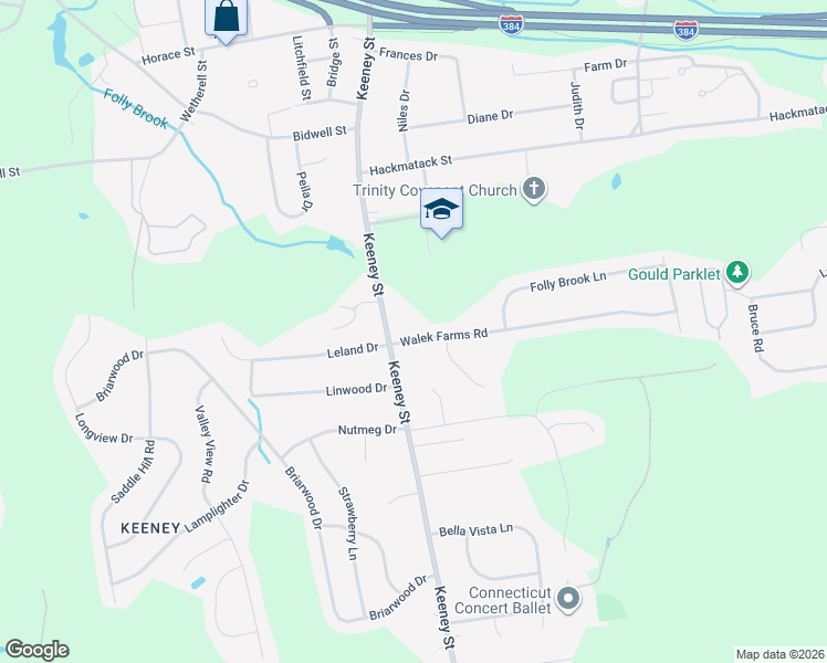 map of restaurants, bars, coffee shops, grocery stores, and more near 21 Walek Farms Road in Manchester
