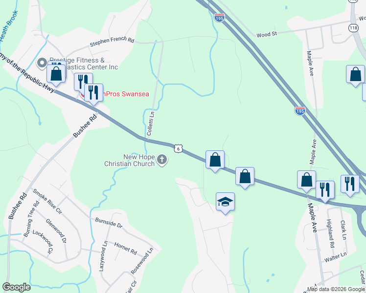map of restaurants, bars, coffee shops, grocery stores, and more near 1419 U.S. 6 in Swansea