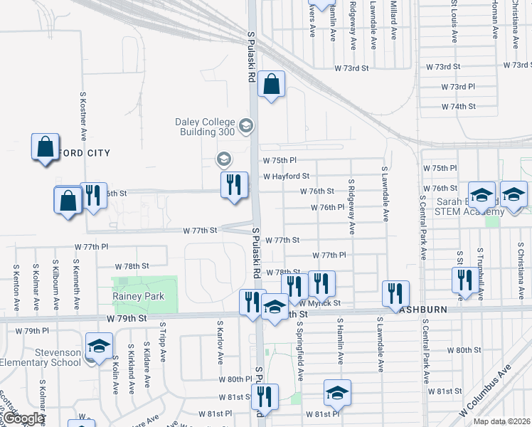 map of restaurants, bars, coffee shops, grocery stores, and more near 3919 West Pippin Street in Chicago