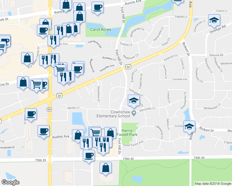 map of restaurants, bars, coffee shops, grocery stores, and more near 907 Pimpernel Court in Naperville