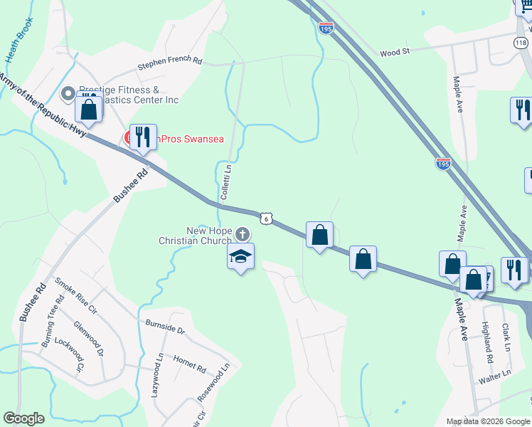 map of restaurants, bars, coffee shops, grocery stores, and more near 1419 U.S. 6 in Swansea