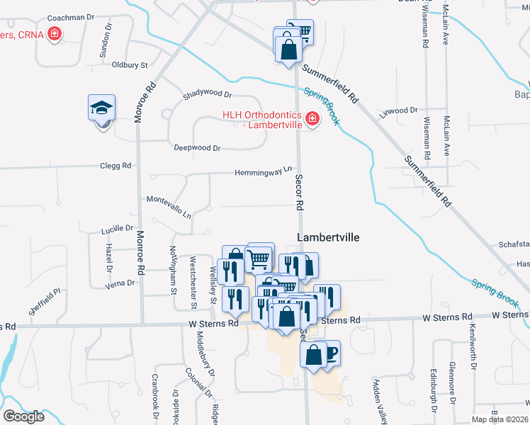map of restaurants, bars, coffee shops, grocery stores, and more near 3383 Woodmont Drive in Lambertville
