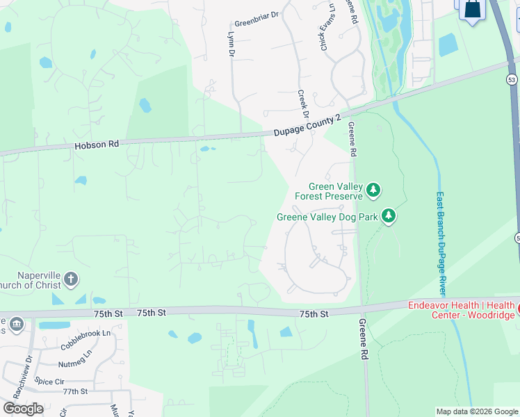 map of restaurants, bars, coffee shops, grocery stores, and more near 8S161 Derby Drive in Naperville