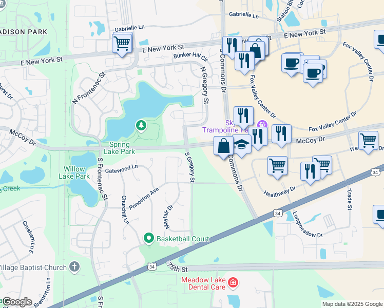 map of restaurants, bars, coffee shops, grocery stores, and more near 3817 McCoy Drive in Aurora