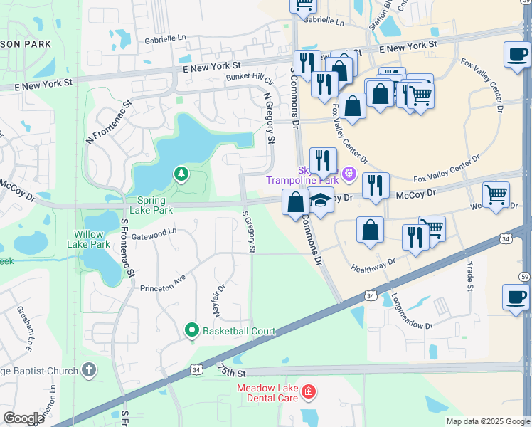 map of restaurants, bars, coffee shops, grocery stores, and more near 3887 McCoy Drive in Aurora