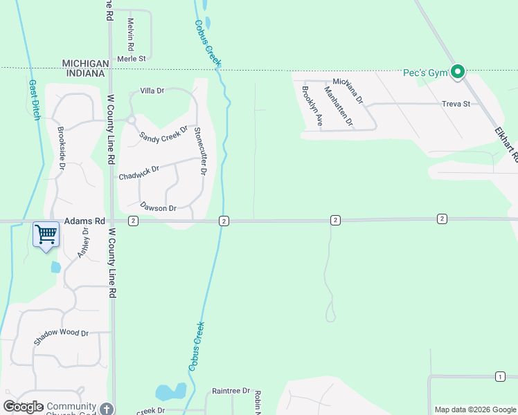 map of restaurants, bars, coffee shops, grocery stores, and more near 50958 Cobus Ridge Lane in Granger