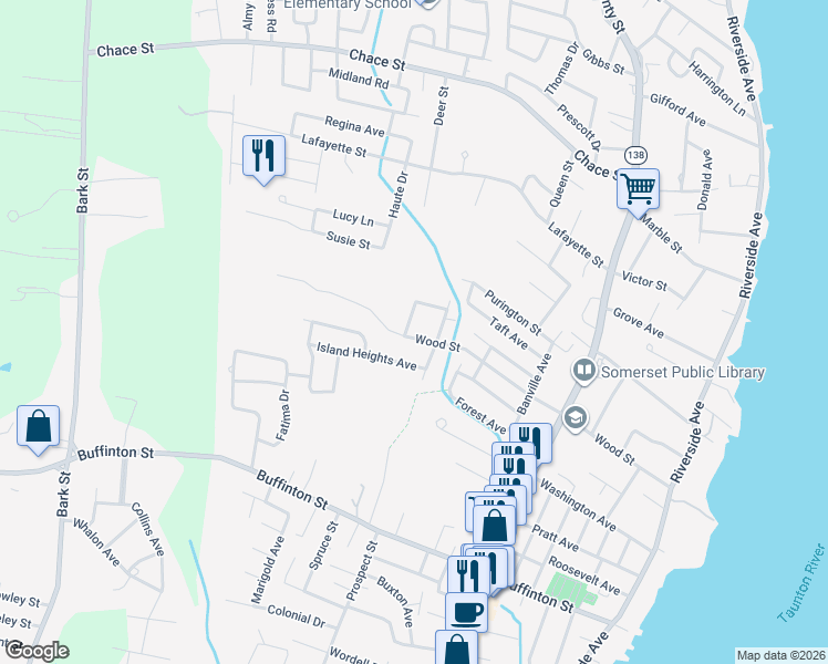 map of restaurants, bars, coffee shops, grocery stores, and more near 638 Wood Street in Somerset