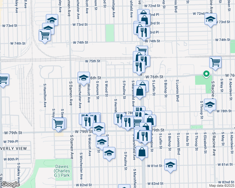 map of restaurants, bars, coffee shops, grocery stores, and more near in Chicago