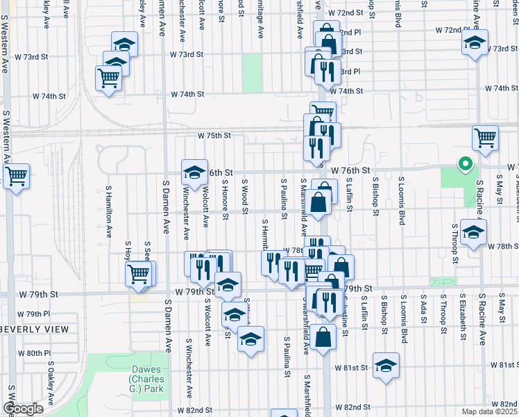 map of restaurants, bars, coffee shops, grocery stores, and more near in Chicago