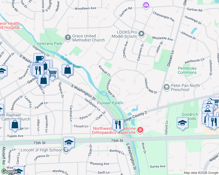 map of restaurants, bars, coffee shops, grocery stores, and more near 471 Le Provence Circle in Naperville