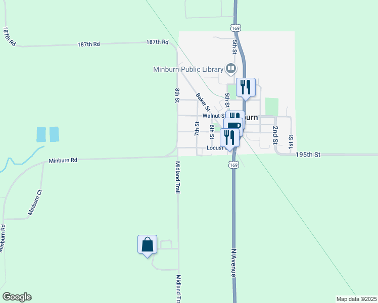 map of restaurants, bars, coffee shops, grocery stores, and more near 716 Locust Street in Minburn