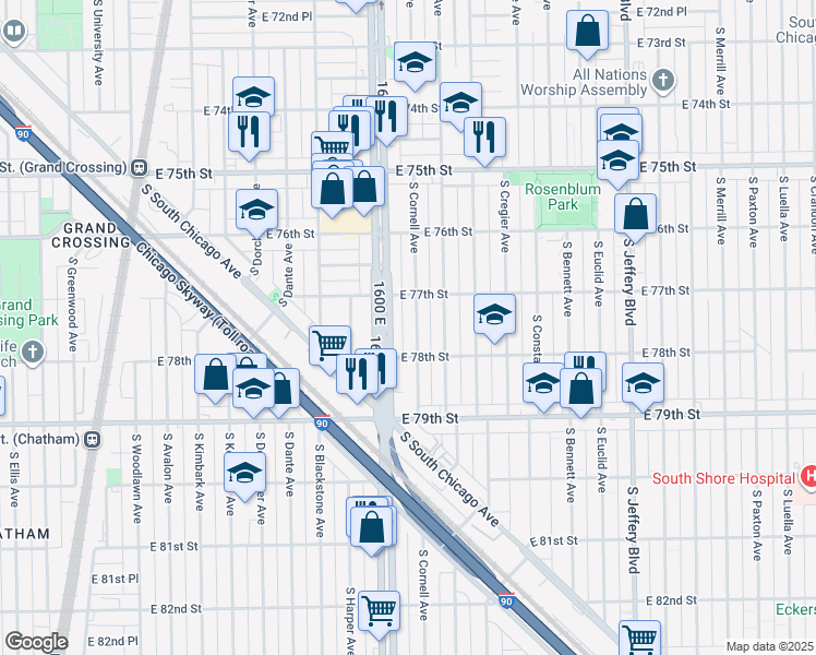 map of restaurants, bars, coffee shops, grocery stores, and more near in Chicago