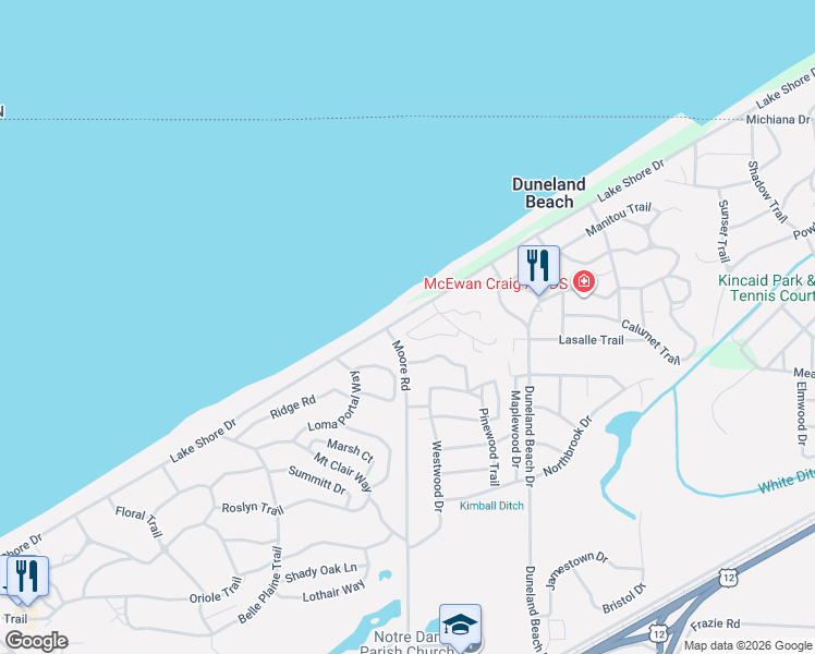 map of restaurants, bars, coffee shops, grocery stores, and more near 3111 Lake Shore Drive in Michigan City