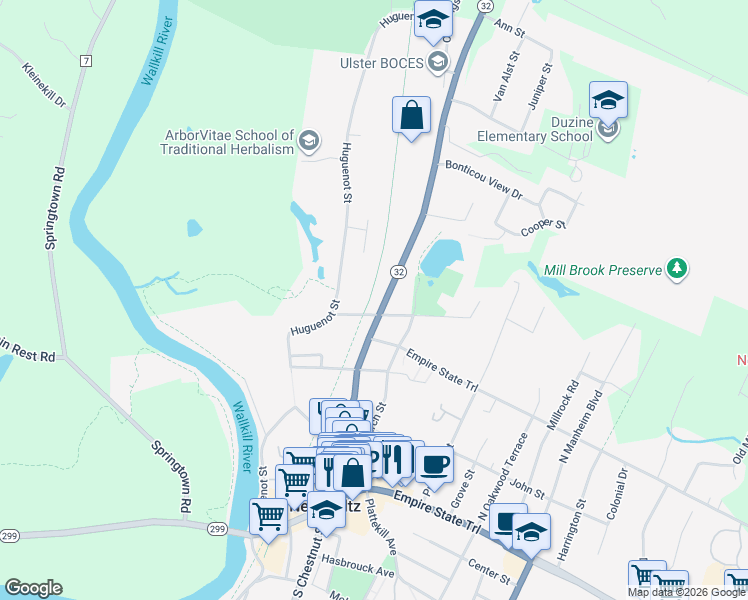 map of restaurants, bars, coffee shops, grocery stores, and more near 91 North Chestnut Street in New Paltz