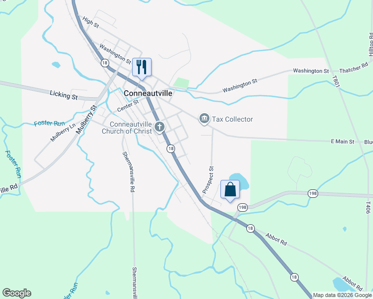 map of restaurants, bars, coffee shops, grocery stores, and more near 1600-1610 Strawberry Alley in Conneautville