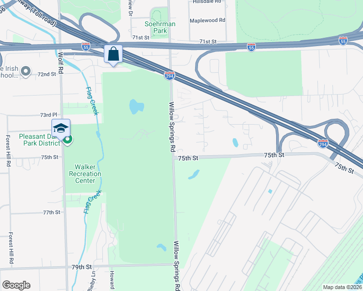map of restaurants, bars, coffee shops, grocery stores, and more near 7501 Willow Springs Road in Hodgkins