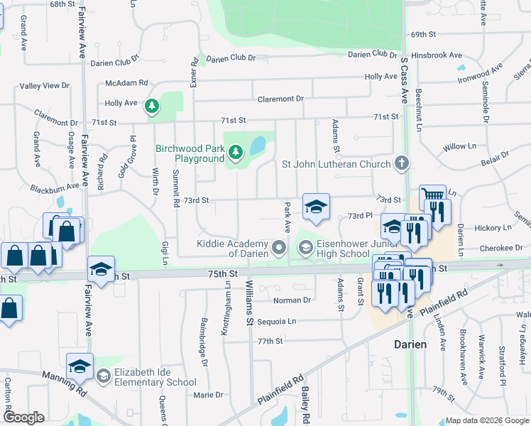 map of restaurants, bars, coffee shops, grocery stores, and more near 1518 Shelley Court in Darien
