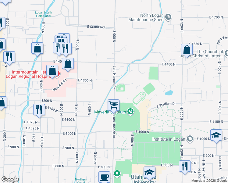 map of restaurants, bars, coffee shops, grocery stores, and more near in Logan