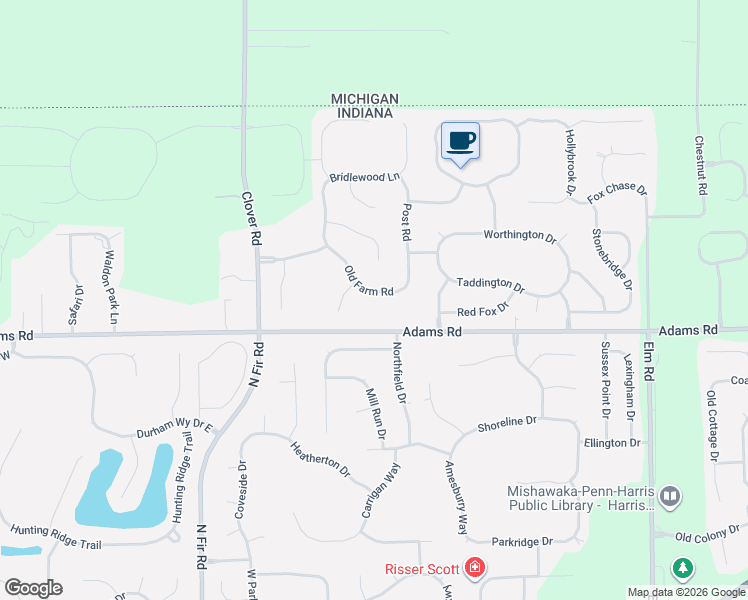 map of restaurants, bars, coffee shops, grocery stores, and more near 14576 Old Farm Road in Granger