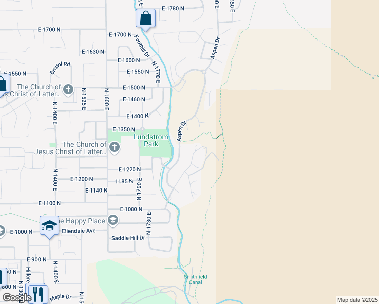 map of restaurants, bars, coffee shops, grocery stores, and more near 1273 Cedar Heights Drive in Logan