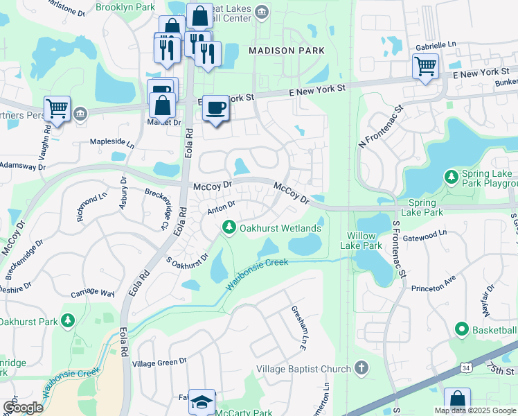 map of restaurants, bars, coffee shops, grocery stores, and more near 3185 Anton Drive in Aurora