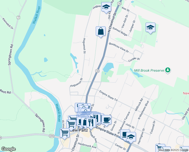 map of restaurants, bars, coffee shops, grocery stores, and more near 87 North Chestnut Street in New Paltz