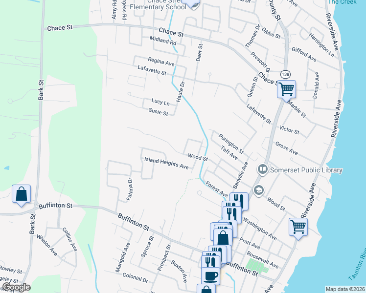 map of restaurants, bars, coffee shops, grocery stores, and more near 638 Wood Street in Somerset