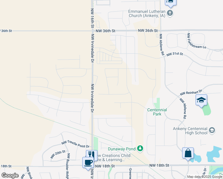 map of restaurants, bars, coffee shops, grocery stores, and more near 2901 Northwest Irvinedale Drive in Ankeny
