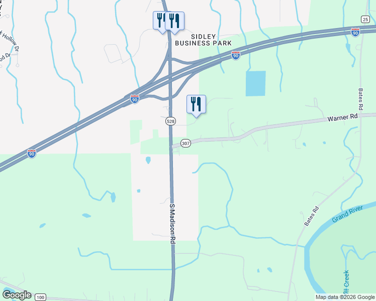 map of restaurants, bars, coffee shops, grocery stores, and more near 6766 Warner Road in Madison