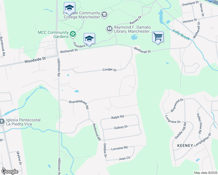 map of restaurants, bars, coffee shops, grocery stores, and more near 79 Bayberry Road in Manchester