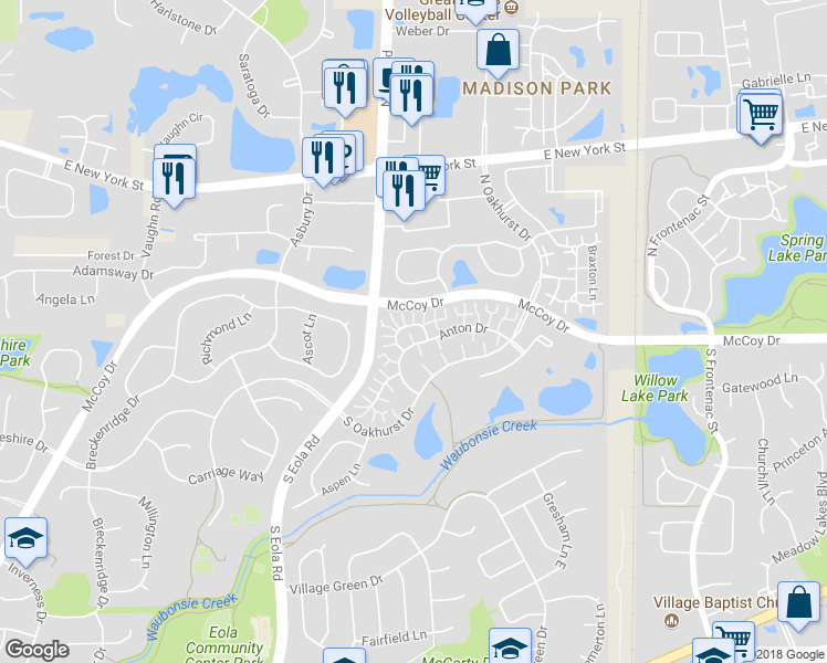 map of restaurants, bars, coffee shops, grocery stores, and more near 3027 Anton Drive in Aurora