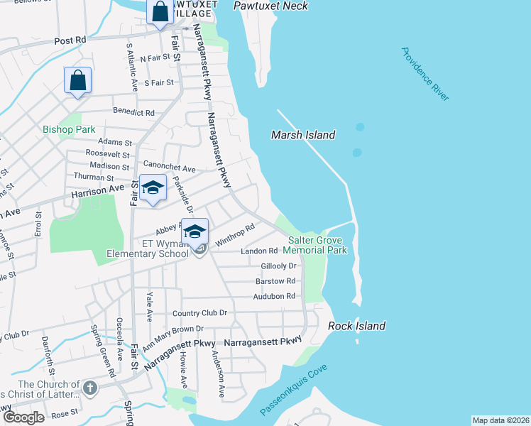 map of restaurants, bars, coffee shops, grocery stores, and more near 400 Narragansett Parkway in Warwick