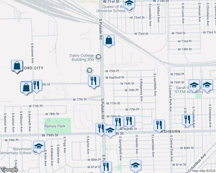 map of restaurants, bars, coffee shops, grocery stores, and more near 3919 West Pippin Street in Chicago
