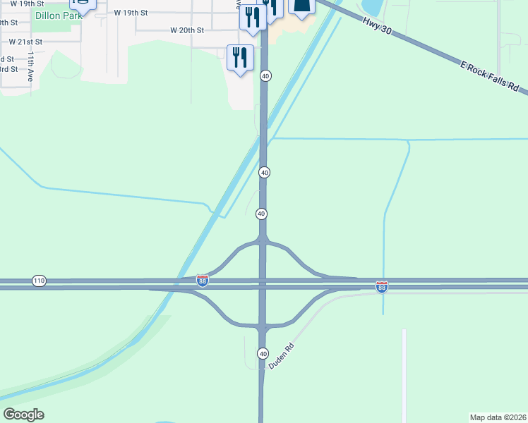 map of restaurants, bars, coffee shops, grocery stores, and more near 2928 Illinois 40 in Rock Falls