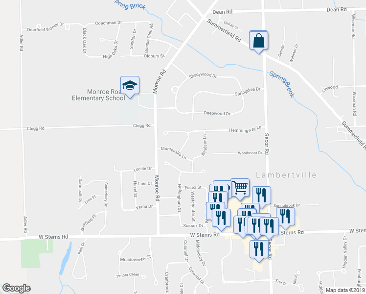 map of restaurants, bars, coffee shops, grocery stores, and more near 7601 Kensington Road in Lambertville