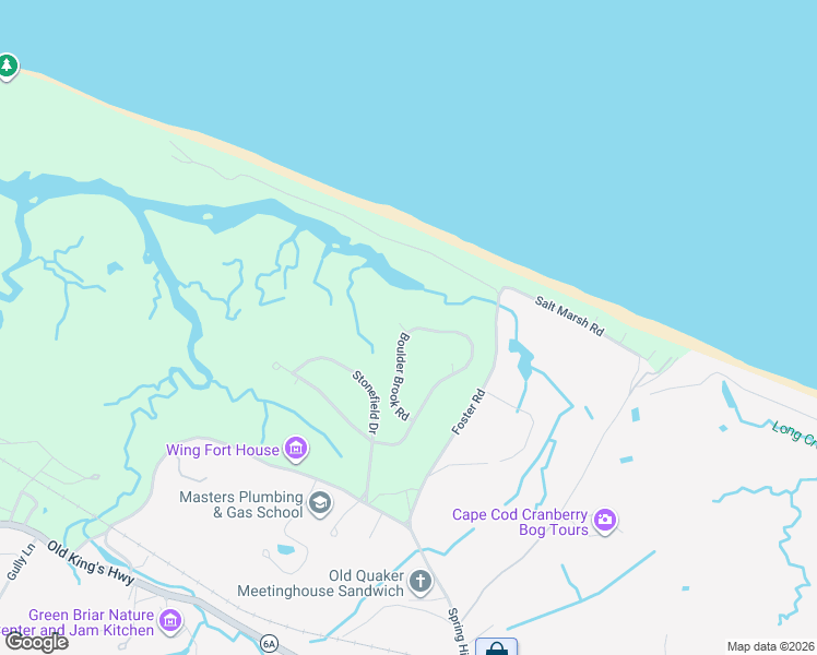 map of restaurants, bars, coffee shops, grocery stores, and more near 31 Boulder Brook Road in Sandwich