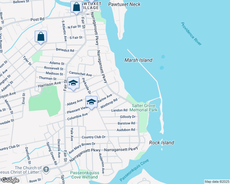 map of restaurants, bars, coffee shops, grocery stores, and more near 400 Narragansett Parkway in Warwick
