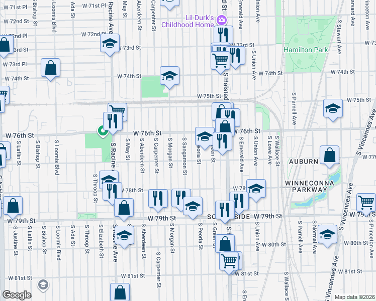 map of restaurants, bars, coffee shops, grocery stores, and more near in Chicago