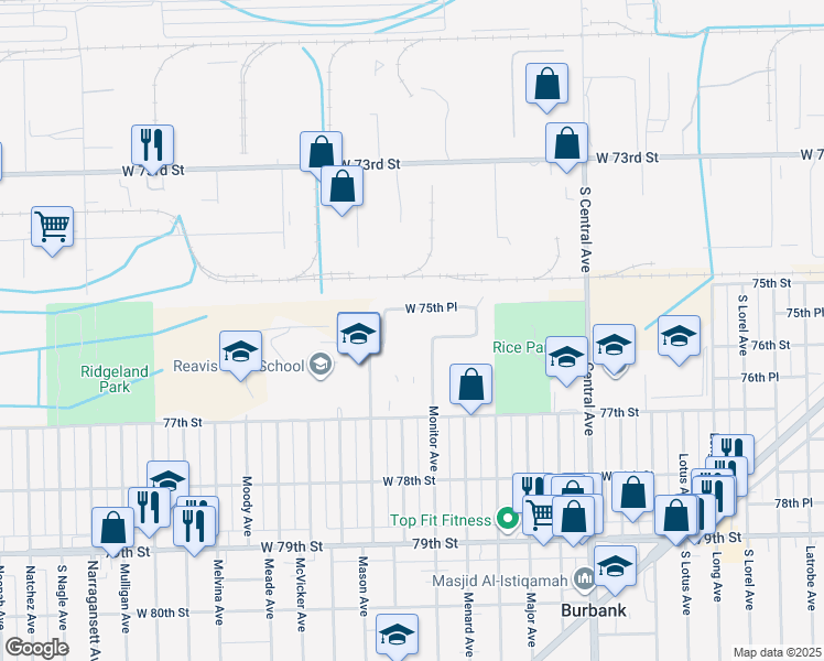 map of restaurants, bars, coffee shops, grocery stores, and more near 5917 75th Place in Burbank