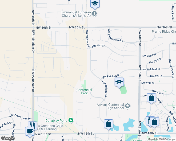 map of restaurants, bars, coffee shops, grocery stores, and more near 2114 Northwest 29th Court in Ankeny