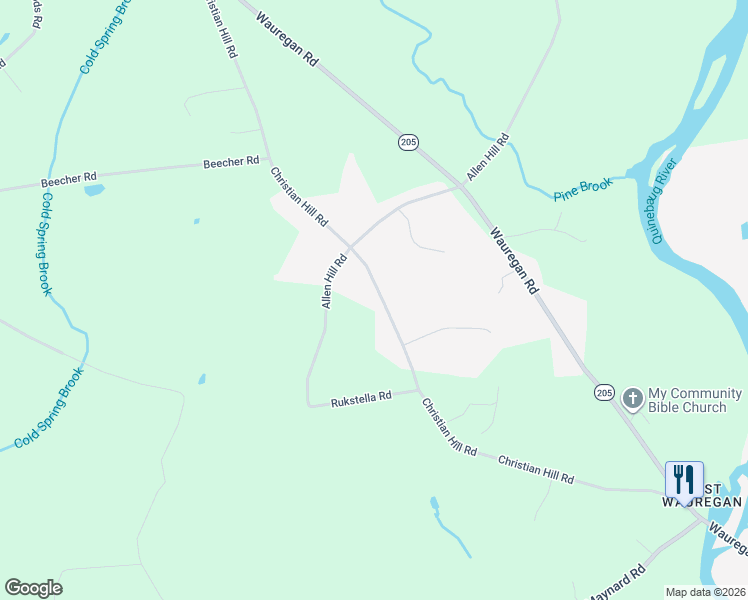 map of restaurants, bars, coffee shops, grocery stores, and more near 187 Christian Hill Road in Brooklyn