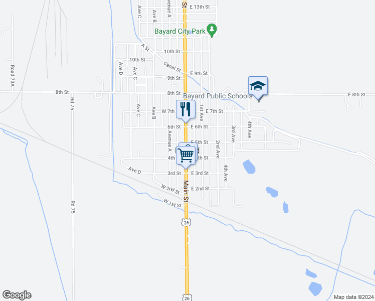 map of restaurants, bars, coffee shops, grocery stores, and more near in Bayard