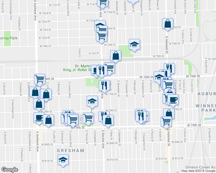 map of restaurants, bars, coffee shops, grocery stores, and more near in Chicago