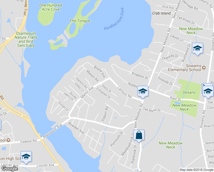 map of restaurants, bars, coffee shops, grocery stores, and more near 14 Stacy Street in Barrington