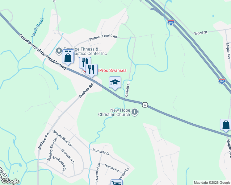 map of restaurants, bars, coffee shops, grocery stores, and more near 1475 Grand Army of the Republic Highway in Swansea