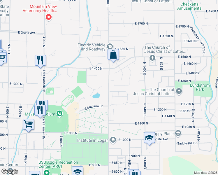 map of restaurants, bars, coffee shops, grocery stores, and more near 1300 North 1200 East in Logan