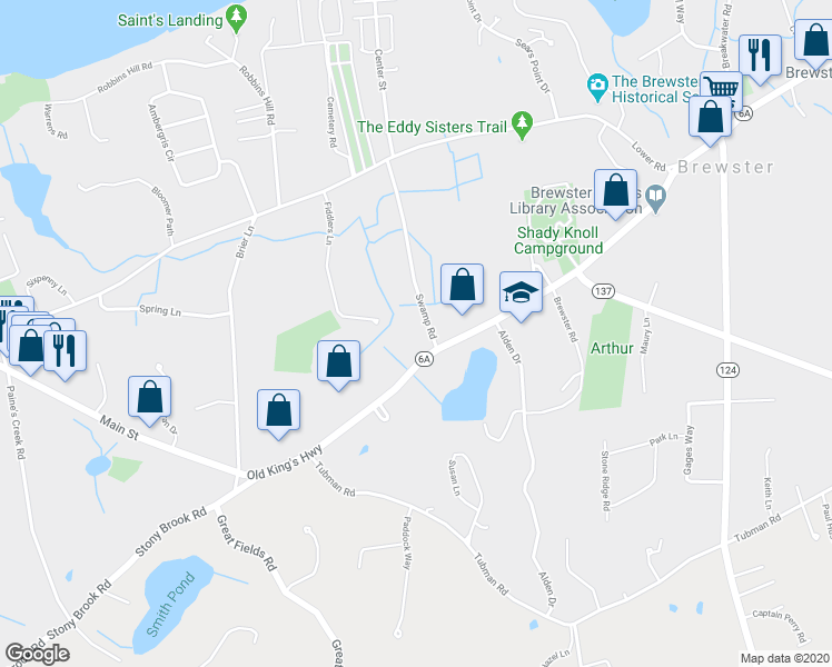 map of restaurants, bars, coffee shops, grocery stores, and more near 1543 Main Street in Brewster